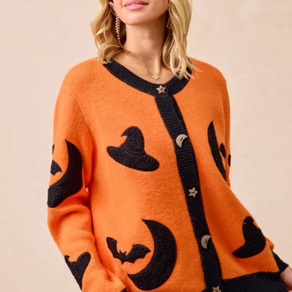 BiBi Halloween Witch Hat Moon Bat Artwork Cardigan‎ - Picture 8 of 16